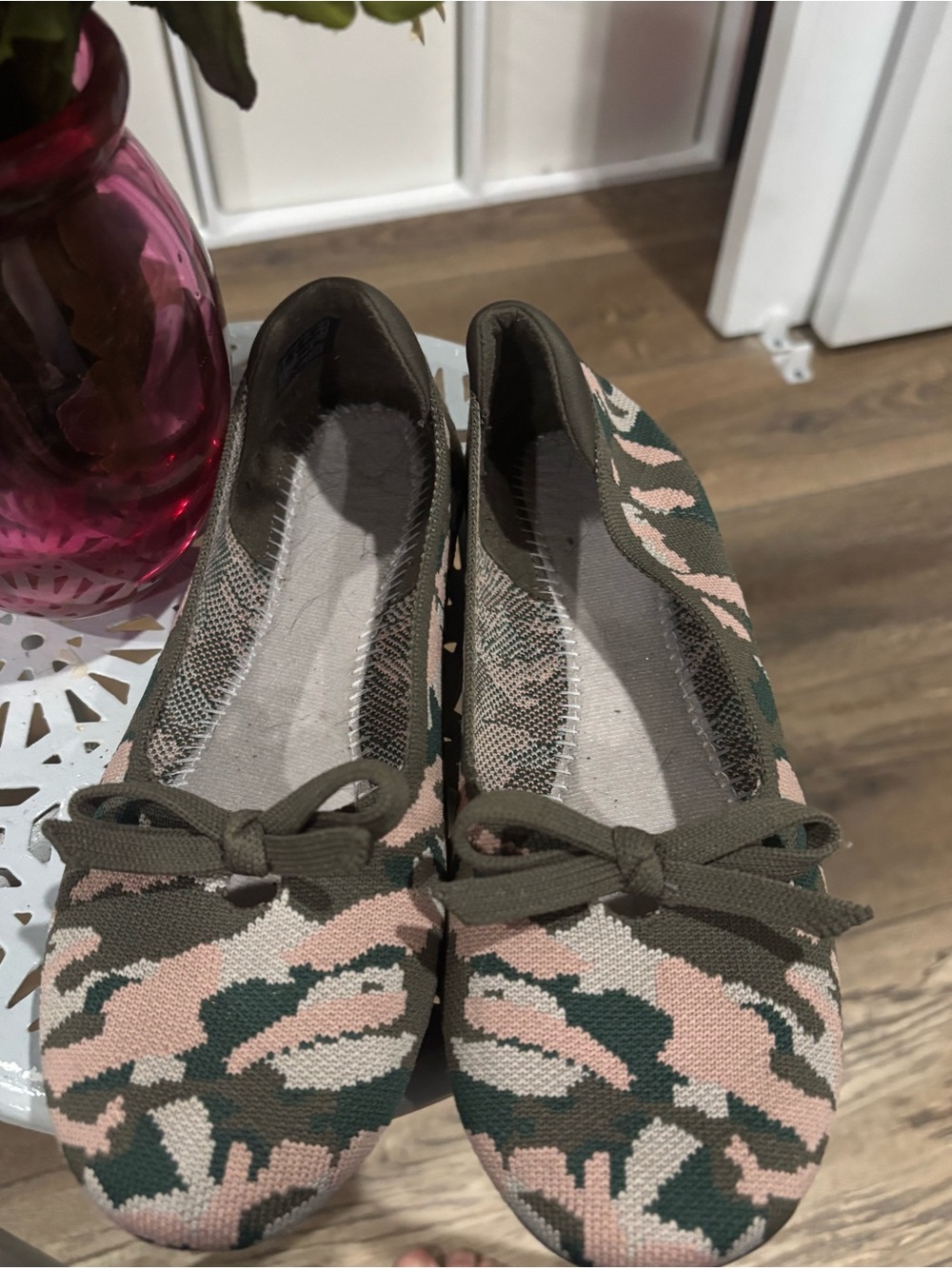 Clarks Camouflage Knit Ballet Flats in Olive & Blush